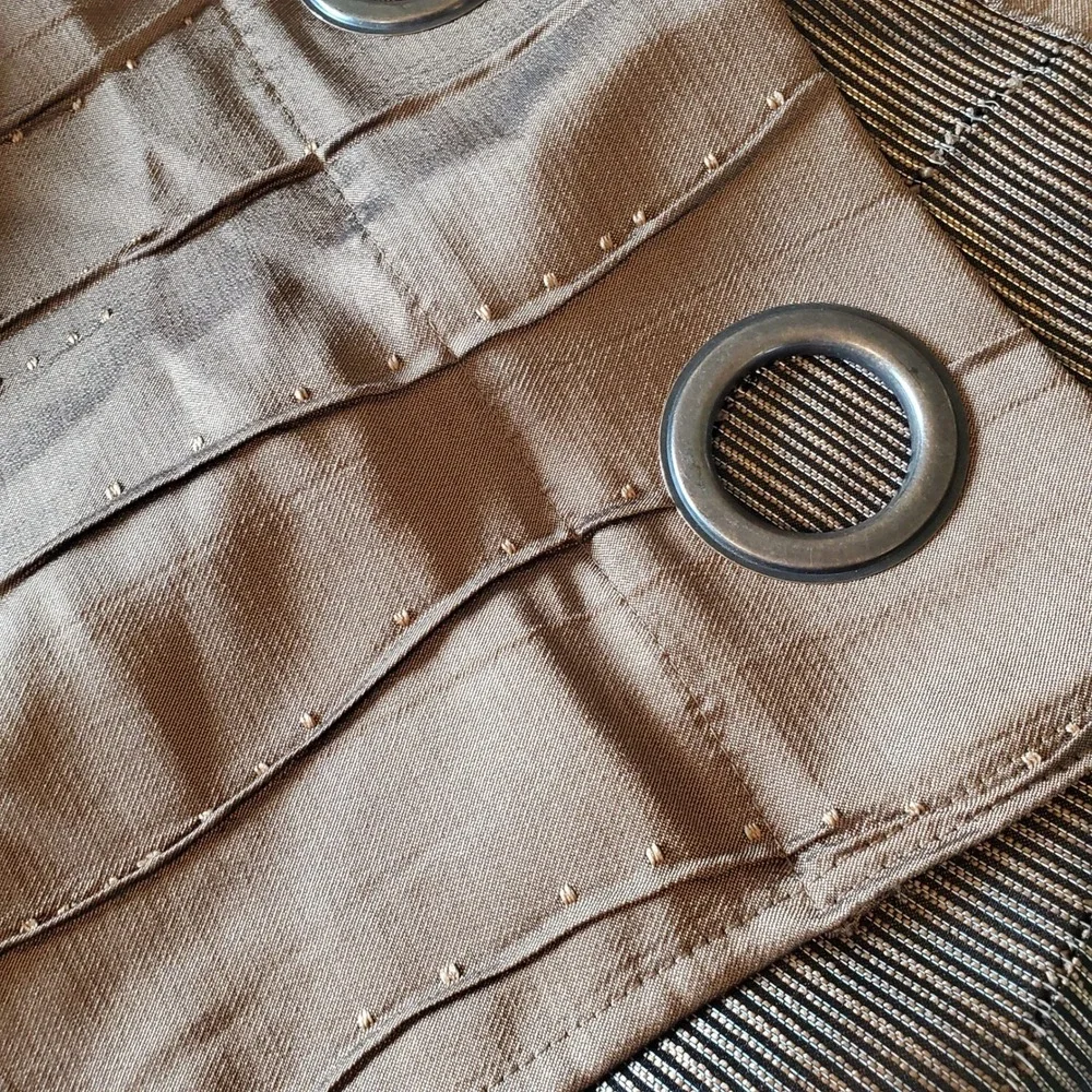 Mocha Brown Wavy Pleated Faux Silk‎ Grommet Curtain Panels Set of 2 54x84